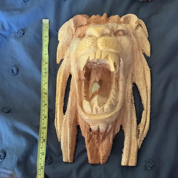 Hand carved one of a kind Lion Head wall art from Jamaica Natural finish. - Picture 3 of 5